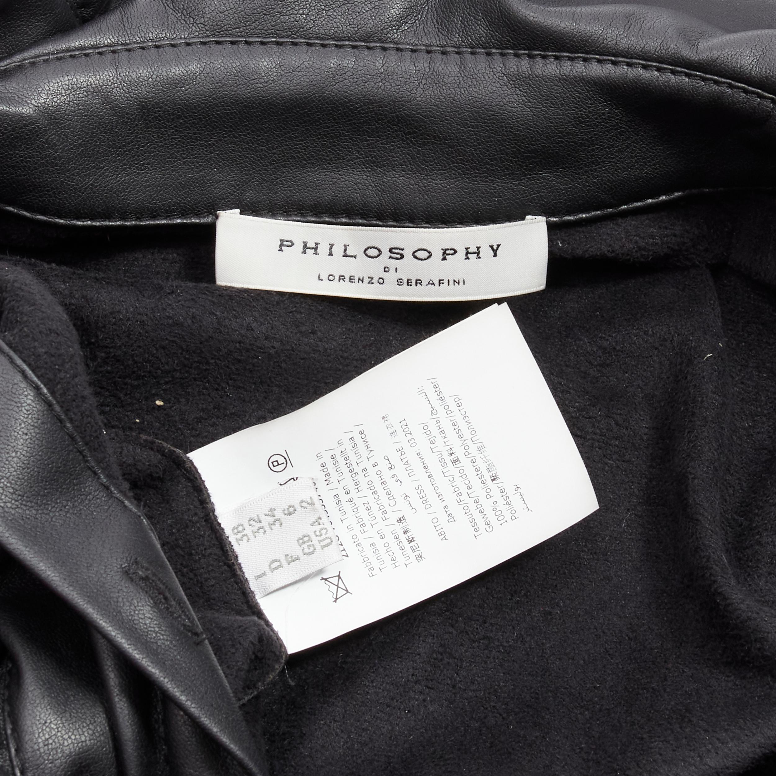 PHILOSOPHY DI LORENZO SERAFINI Vestido victoriano con volantes de piel sintética negra IT38 XS en venta 4