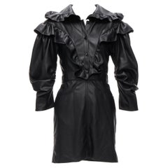 PHILOSOPHY DI LORENZO SERAFINI black faux leather Victorian ruffle dress IT38 XS