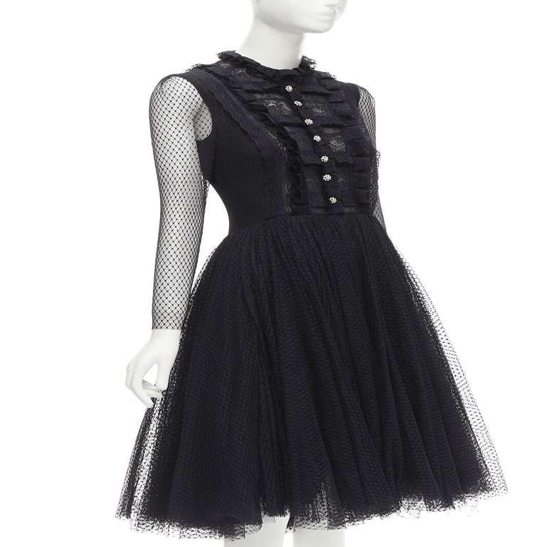 PHILOSOPHY DI LORENZO SERAFINI black lace tulle crystal tulle dress IT38 XS In Excellent Condition In Hong Kong, NT