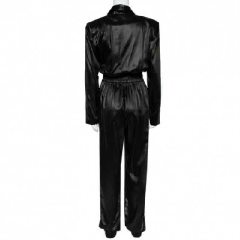 Philosophy Di Lorenzo Serafini Black Sateen V-Neck Buttoned Jumpsuit M For Sale 7