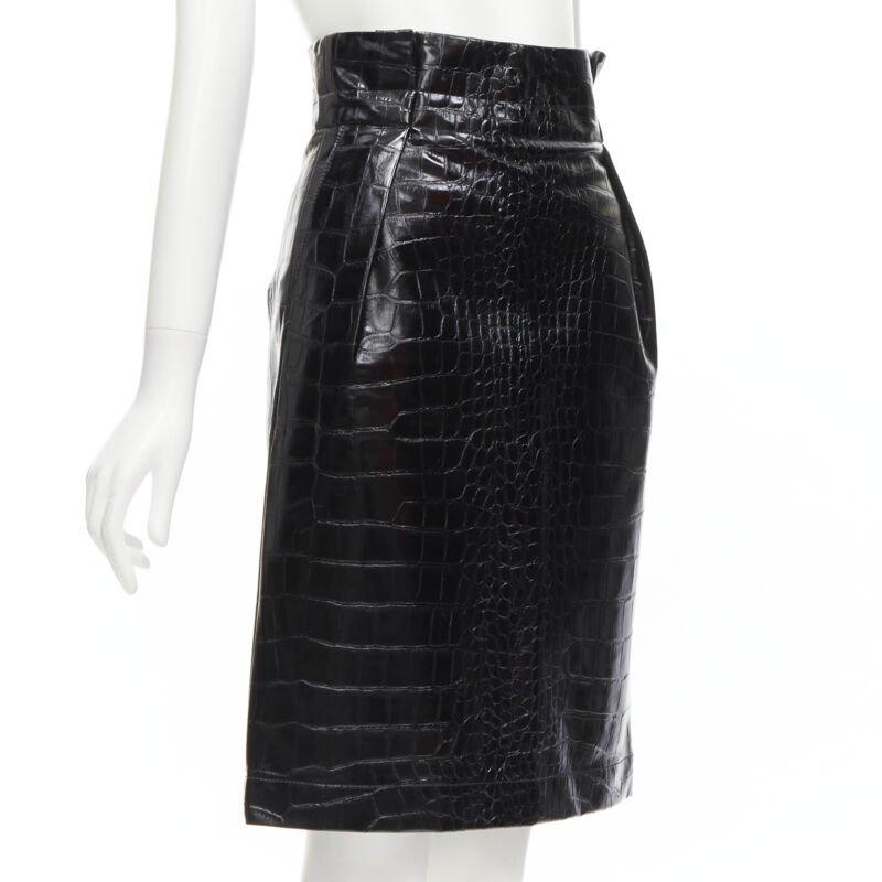 Black PHILOSOPHY DI LORENZO SERAFINI black scaled leather A-line skirt IT38 XS For Sale