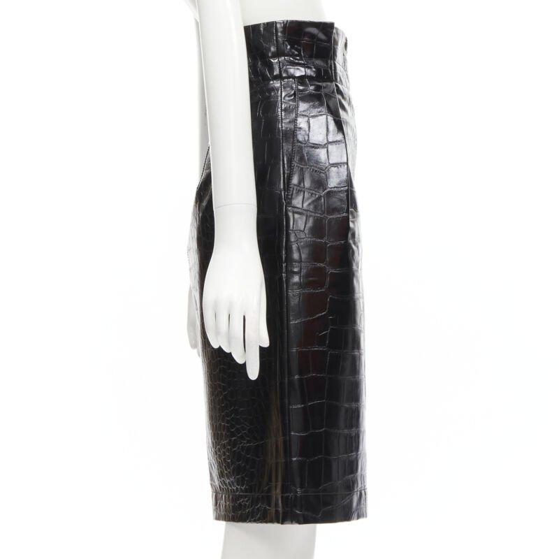 PHILOSOPHY DI LORENZO SERAFINI black scaled leather A-line skirt IT38 XS In Excellent Condition For Sale In Hong Kong, NT