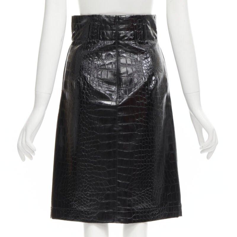 Women's PHILOSOPHY DI LORENZO SERAFINI black scaled leather A-line skirt IT38 XS For Sale