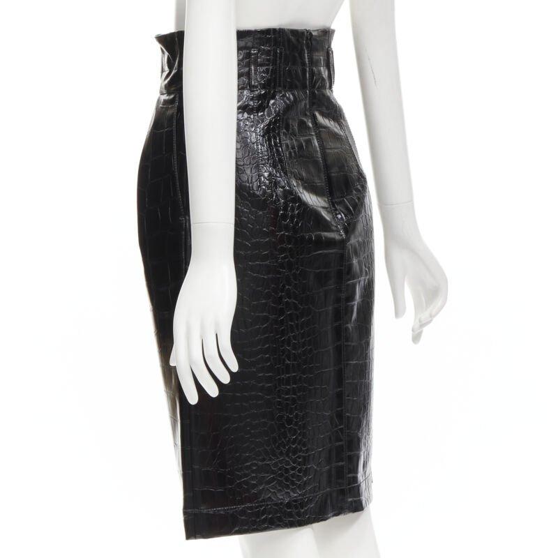 PHILOSOPHY DI LORENZO SERAFINI black scaled leather A-line skirt IT38 XS For Sale 1