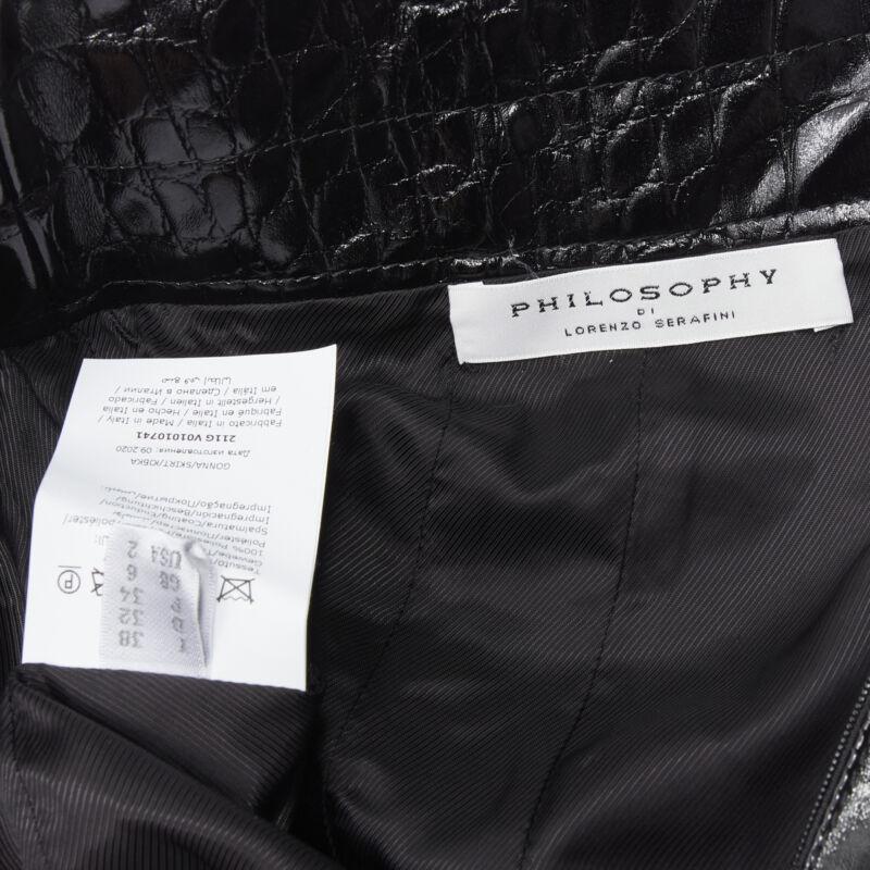 PHILOSOPHY DI LORENZO SERAFINI black scaled leather A-line skirt IT38 XS For Sale 3