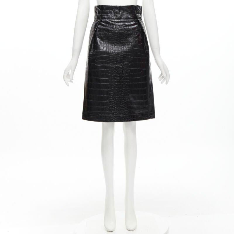 PHILOSOPHY DI LORENZO SERAFINI black scaled leather A-line skirt IT38 XS For Sale 4