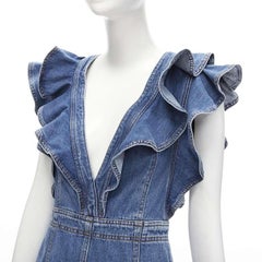 PHILOSOPHY DI LORENZO SERAFINI Blaues Kleid aus Denim mit gerafftem tiefem Ausschnitt IT38 XS
