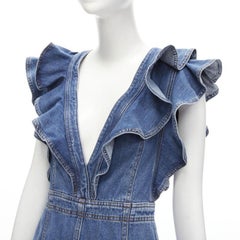 PHILOSOPHY DI LORENZO SERAFINI blue denim ruffled plunge neck dress IT38 XS