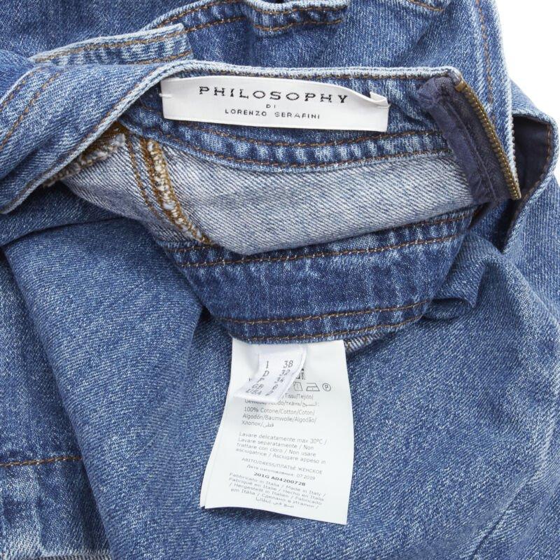PHILOSOPHY DI LORENZO SERAFINI blue denim ruffled plunge neck dress IT38 XS For Sale 4