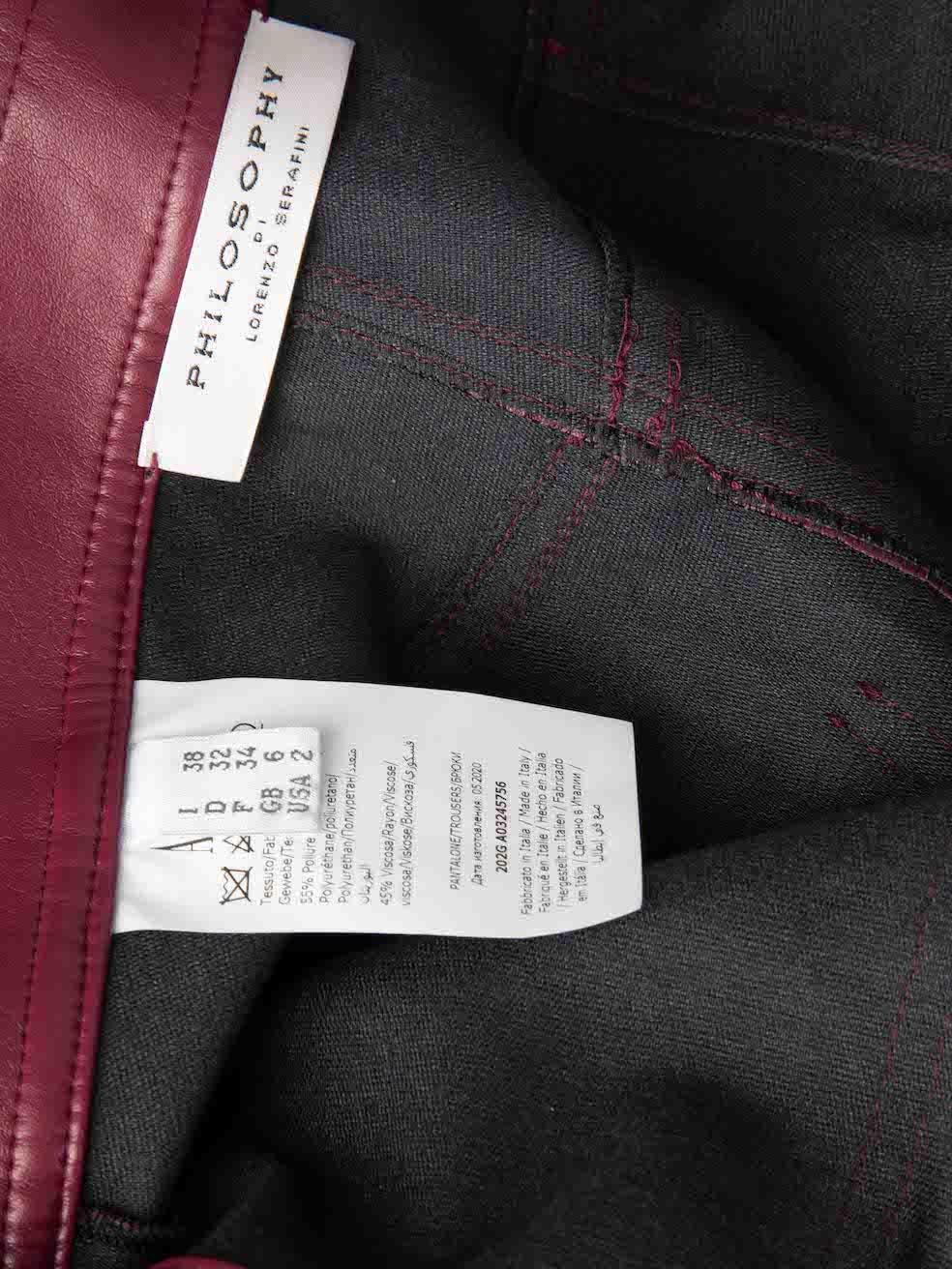 Philosophy di Lorenzo Serafini Burgunderfarbene Leder-Taschen Shorts Größe XS Damen im Angebot