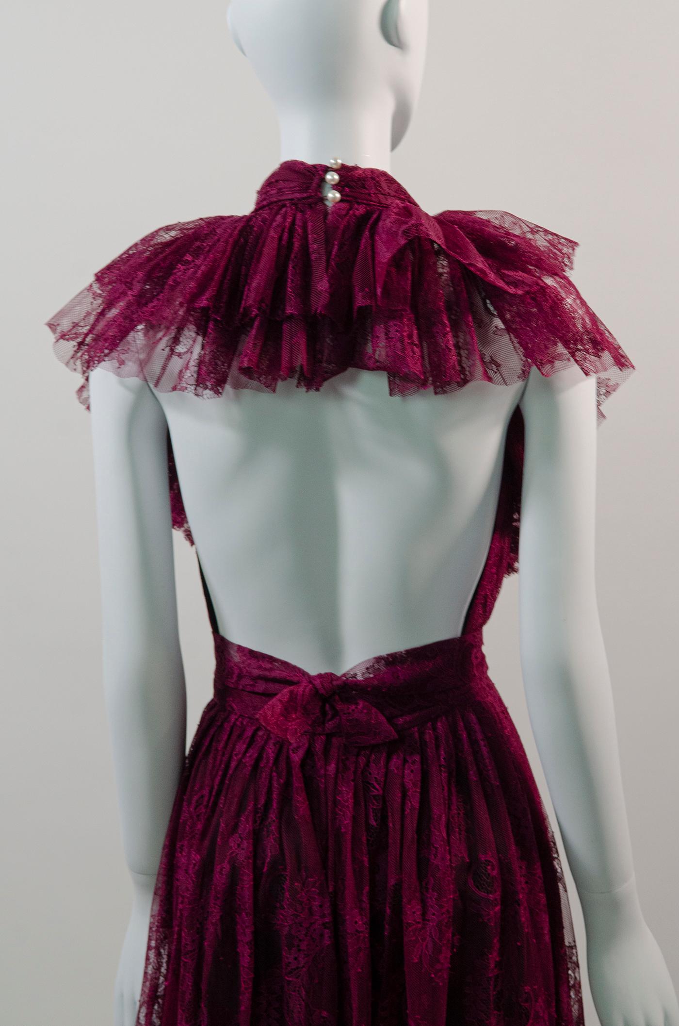 PHILOSOPHY DI LORENZO SERAFINI plum / burgundy elegant lace maxi dress 2