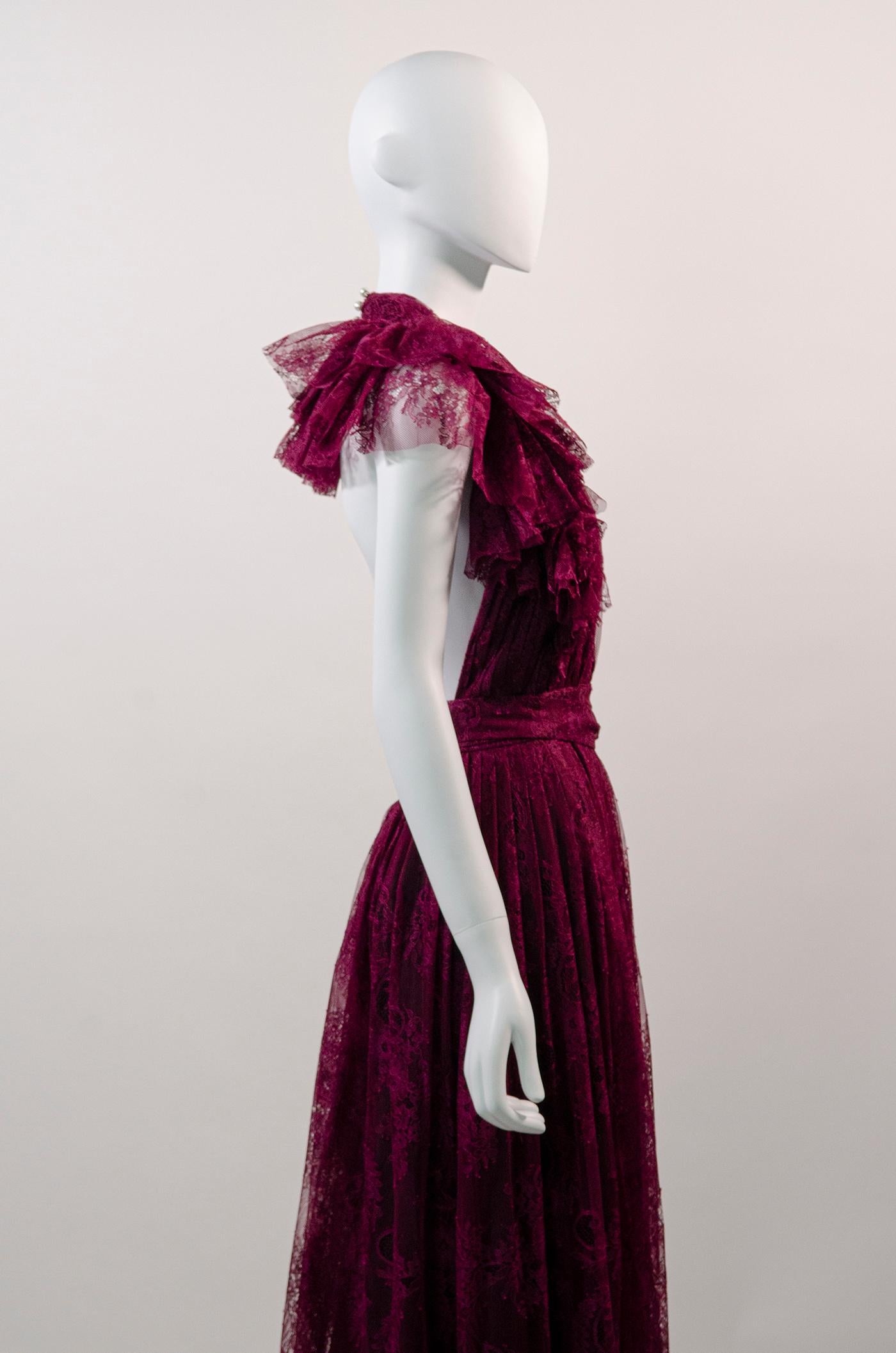 PHILOSOPHY DI LORENZO SERAFINI plum / burgundy elegant lace maxi dress 3