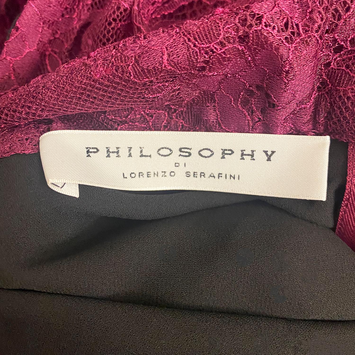 PHILOSOPHY DI LORENZO SERAFINI plum / burgundy elegant lace maxi dress 5