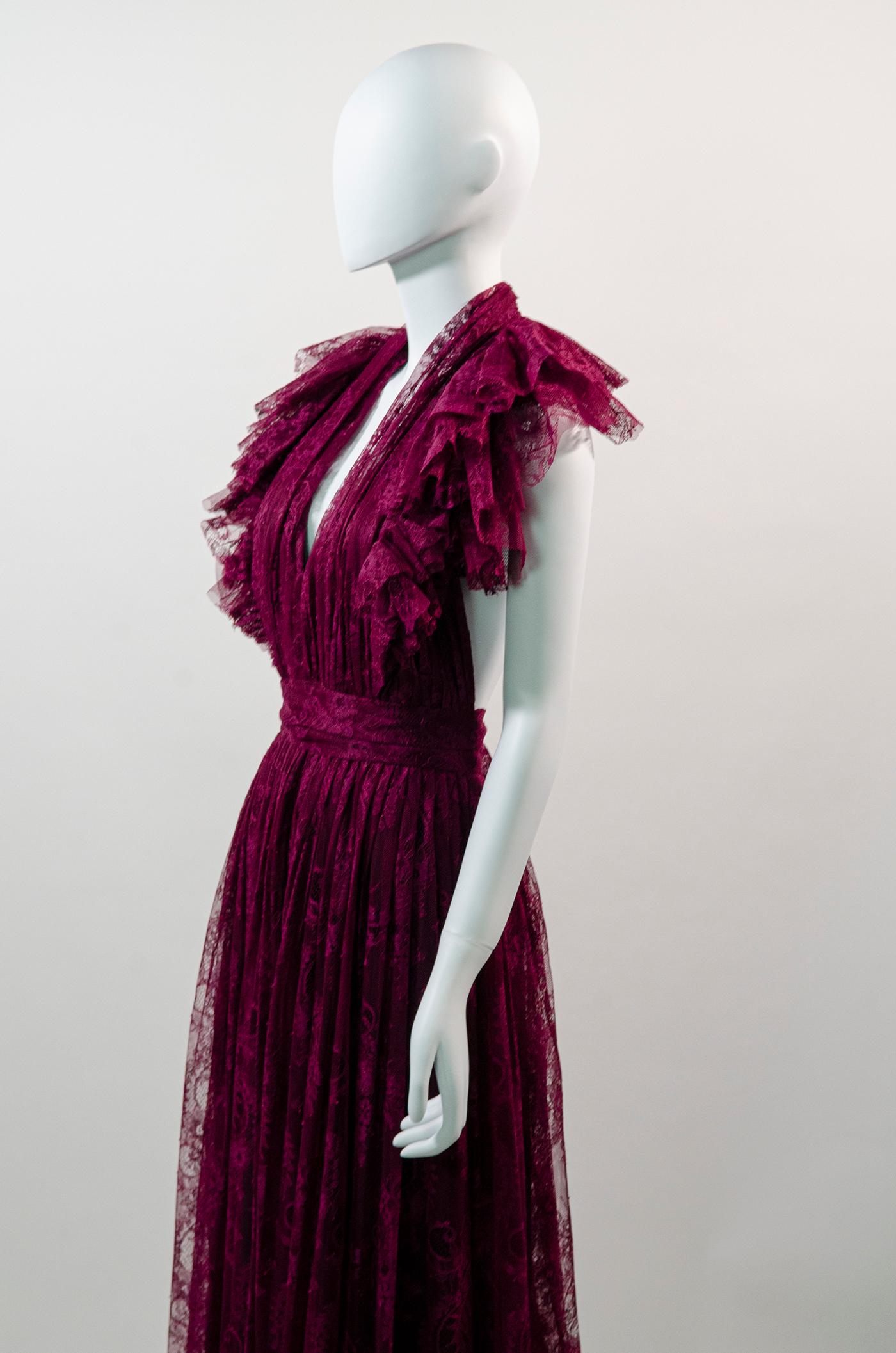 PHILOSOPHY DI LORENZO SERAFINI plum / burgundy elegant lace maxi dress 1