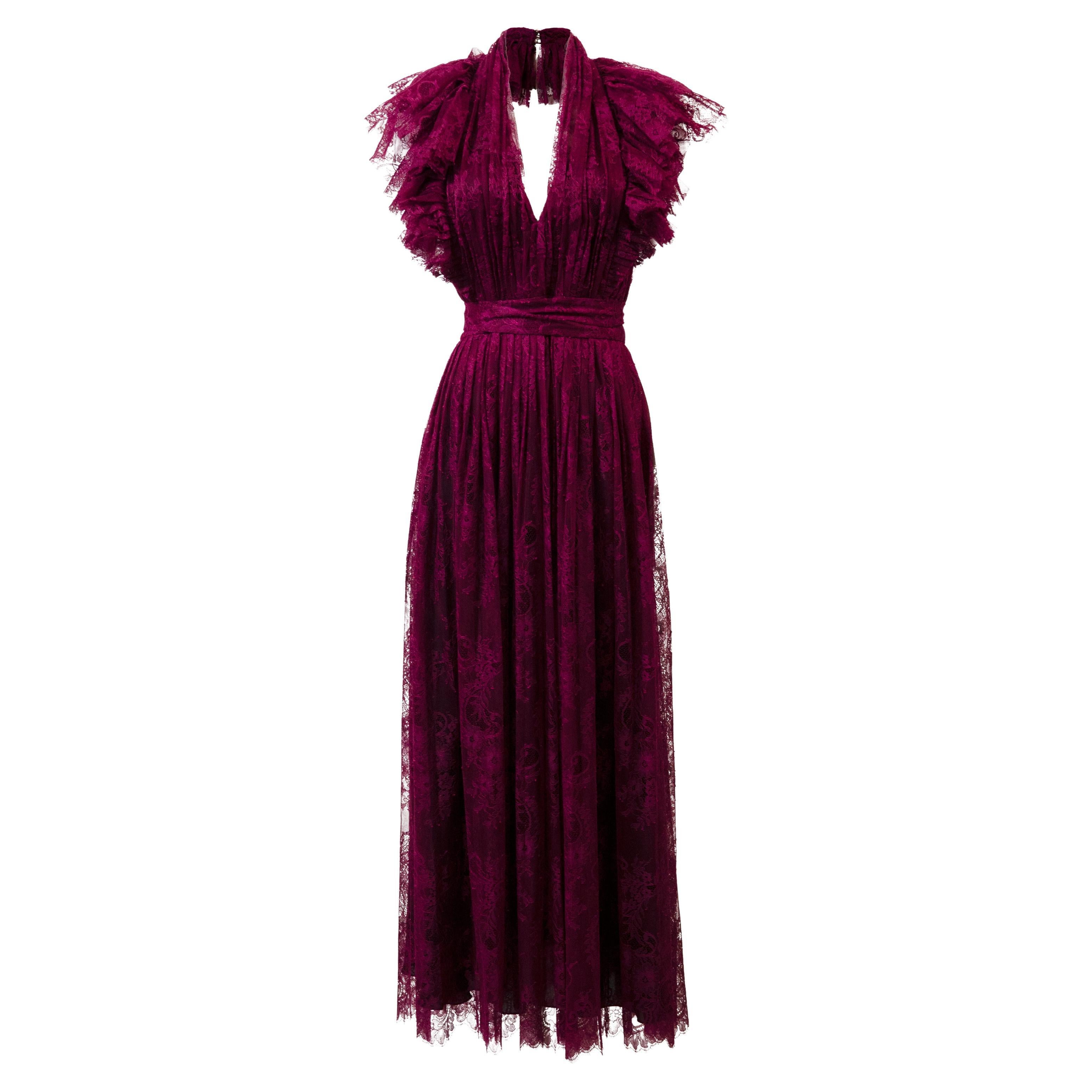 PHILOSOPHY DI LORENZO SERAFINI plum / burgundy elegant lace maxi dress