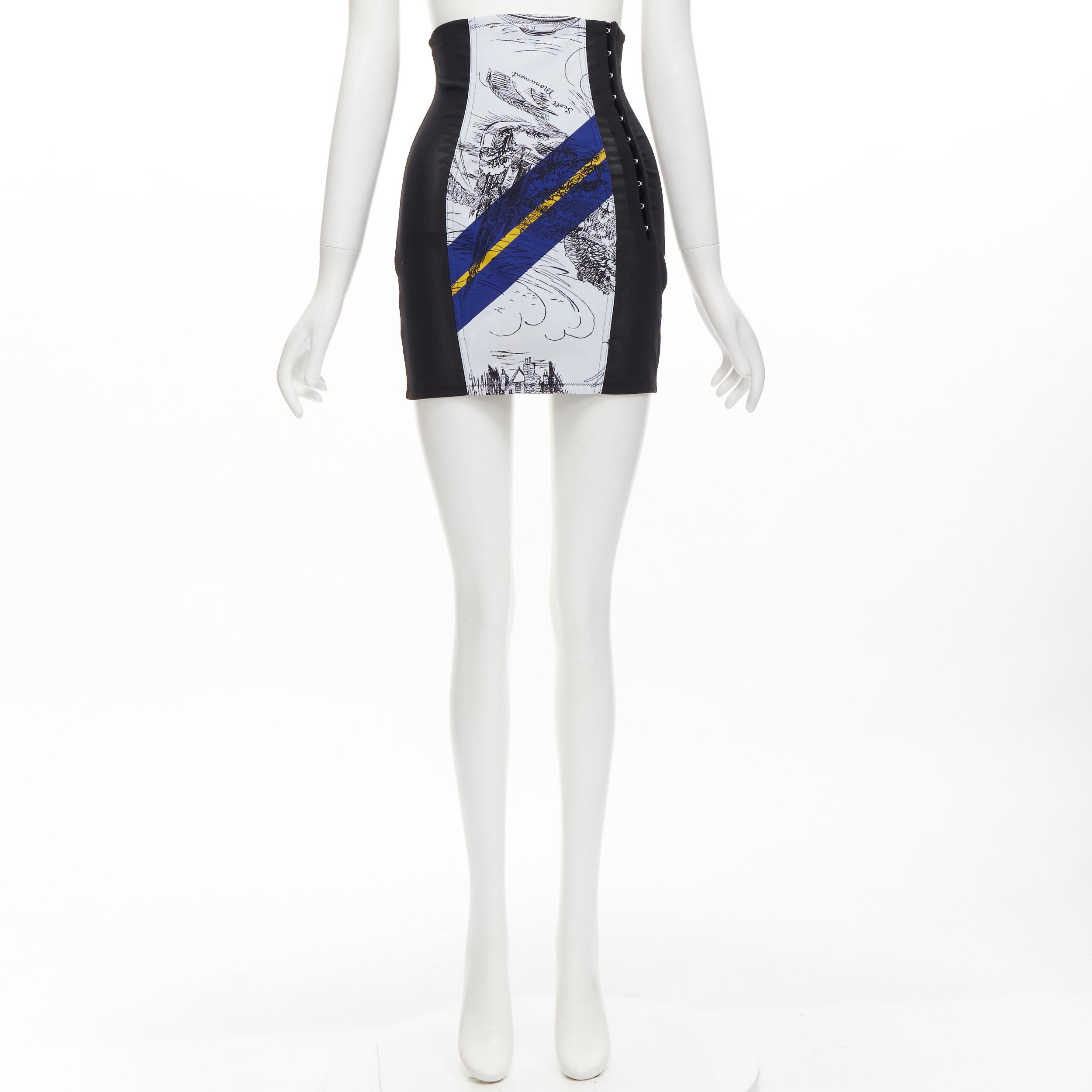 PHILOSOPHY DI LORENZO SERAFINI graphic print black panel corset skirt IT38 XS For Sale 6