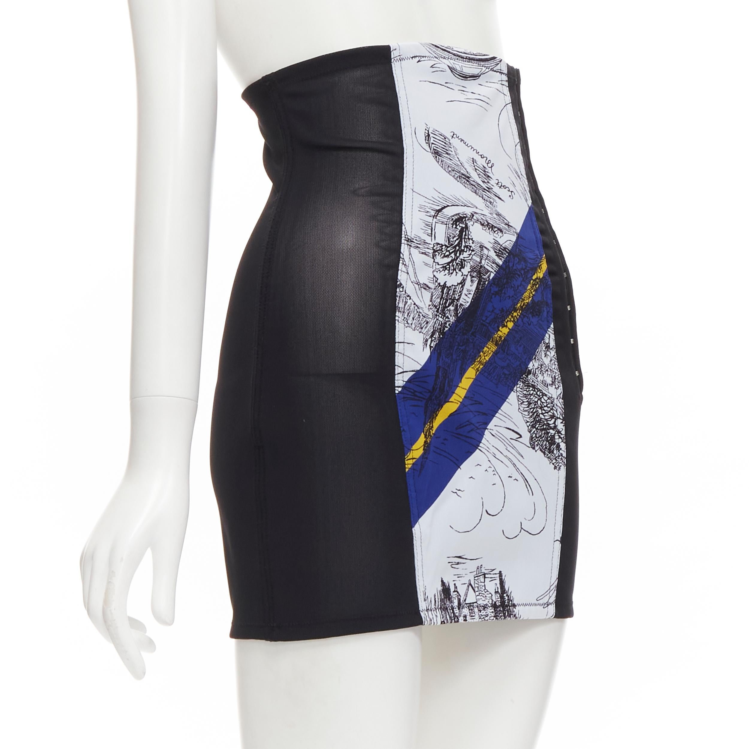 PHILOSOPHY DI LORENZO SERAFINI graphic print black panel corset skirt IT38 XS In Excellent Condition For Sale In Hong Kong, NT