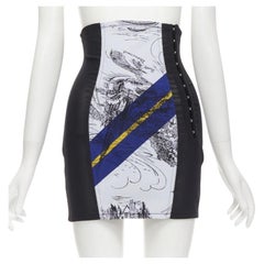 PHILOSOPHY DI LORENZO SERAFINI graphic print black panel corset skirt IT38 XS