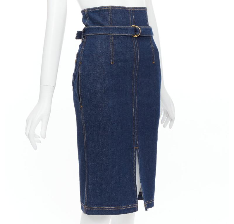 Purple PHILOSOPHY DI LORENZO SERAFINI Olivia denim belted pencil skirt IT36 XS For Sale