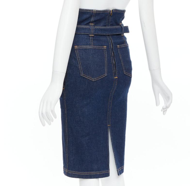 PHILOSOPHY DI LORENZO SERAFINI Olivia denim belted pencil skirt IT36 XS For Sale 1