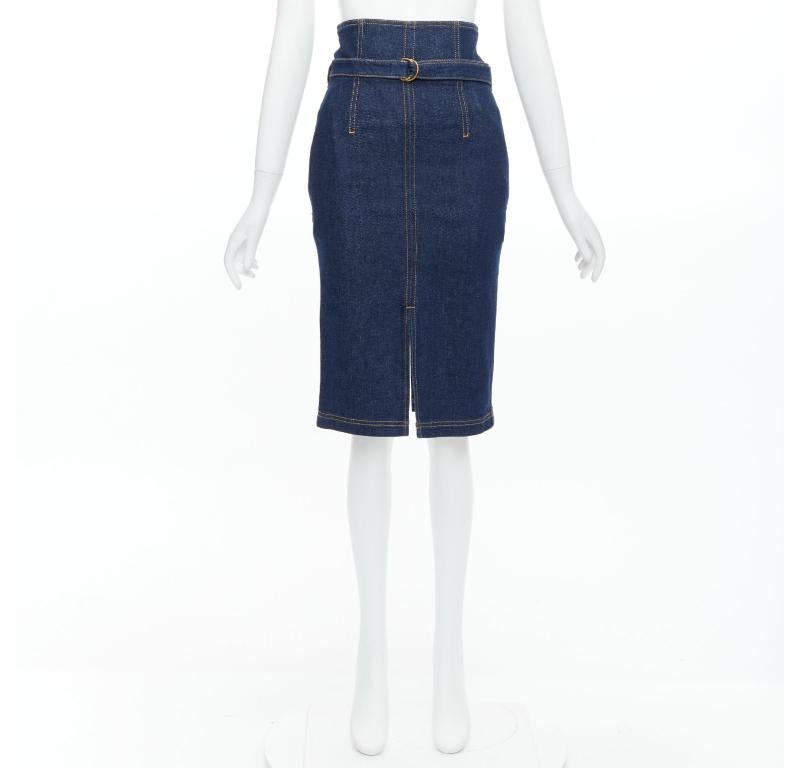 PHILOSOPHY DI LORENZO SERAFINI Olivia denim belted pencil skirt IT36 XS For Sale 4