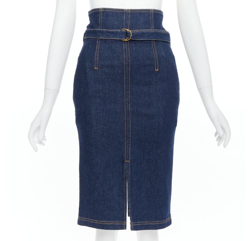 PHILOSOPHY DI LORENZO SERAFINI Olivia denim belted pencil skirt IT36 XS For Sale