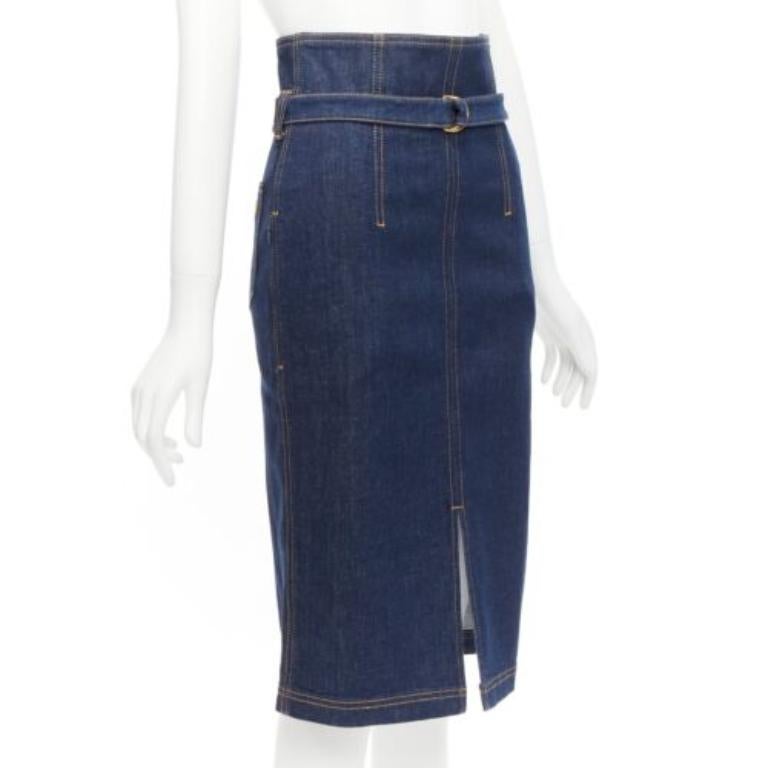 Purple PHILOSOPHY DI LORENZO SERAFINI Olivia denim belted pencil skirt IT38 XS For Sale