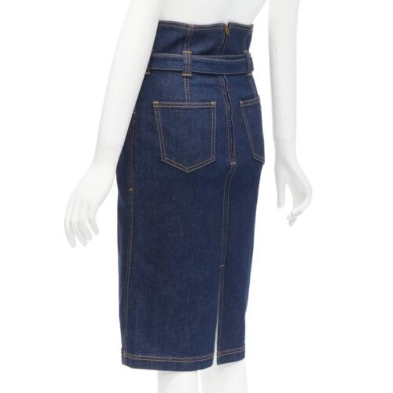 PHILOSOPHY DI LORENZO SERAFINI Olivia denim belted pencil skirt IT38 XS For Sale 1