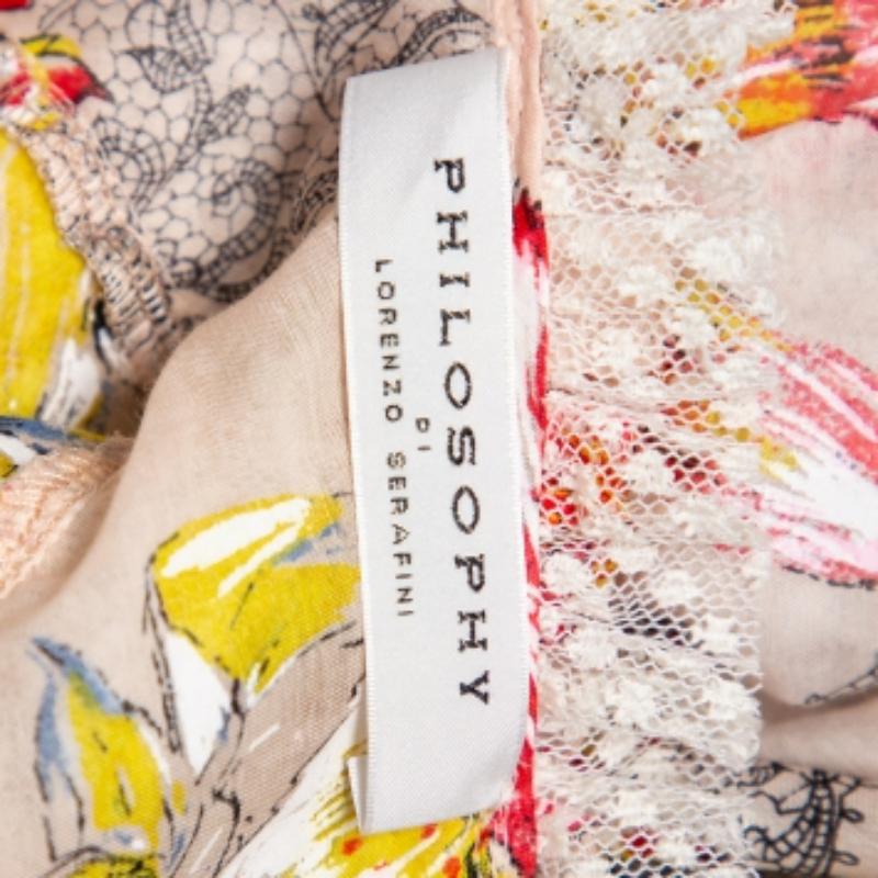 Philosophy Di Lorenzo Serafini Pink Floral Printed Cotton  Ruffled Crop Top M For Sale 5