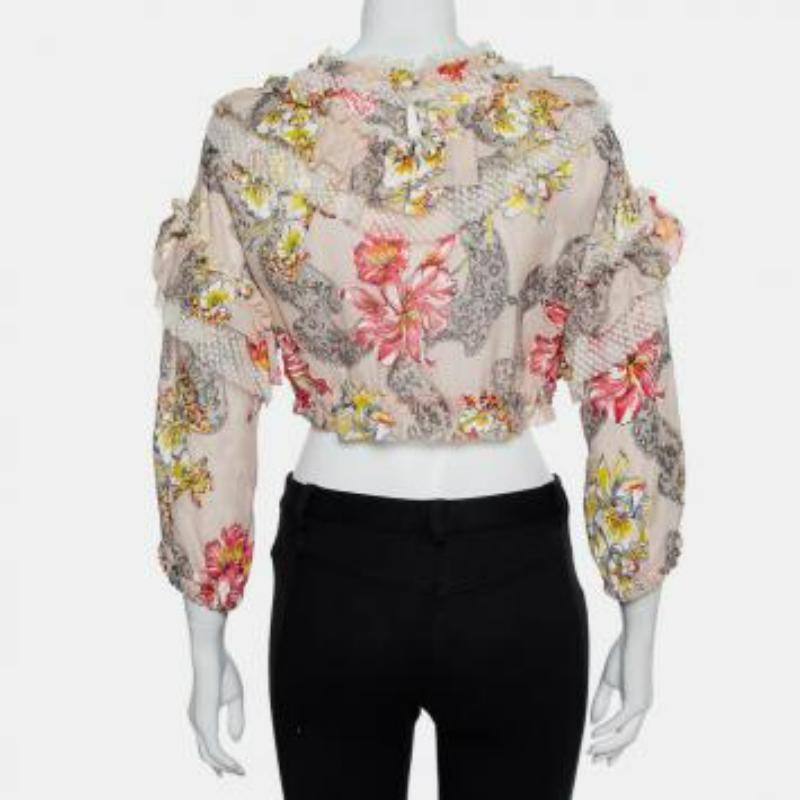 Philosophy Di Lorenzo Serafini Pink Floral Printed Cotton  Ruffled Crop Top M For Sale 1