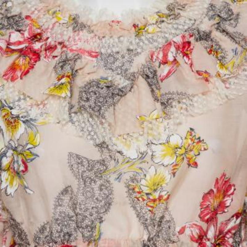 Philosophy Di Lorenzo Serafini Pink Floral Printed Cotton  Ruffled Crop Top M For Sale 4