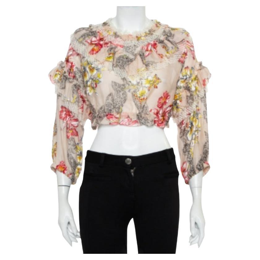 Philosophy Di Lorenzo Serafini Pink Floral Printed Cotton  Ruffled Crop Top M For Sale