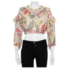 Philosophy Di Lorenzo Serafini Pink Floral Printed Cotton  Ruffled Crop Top M