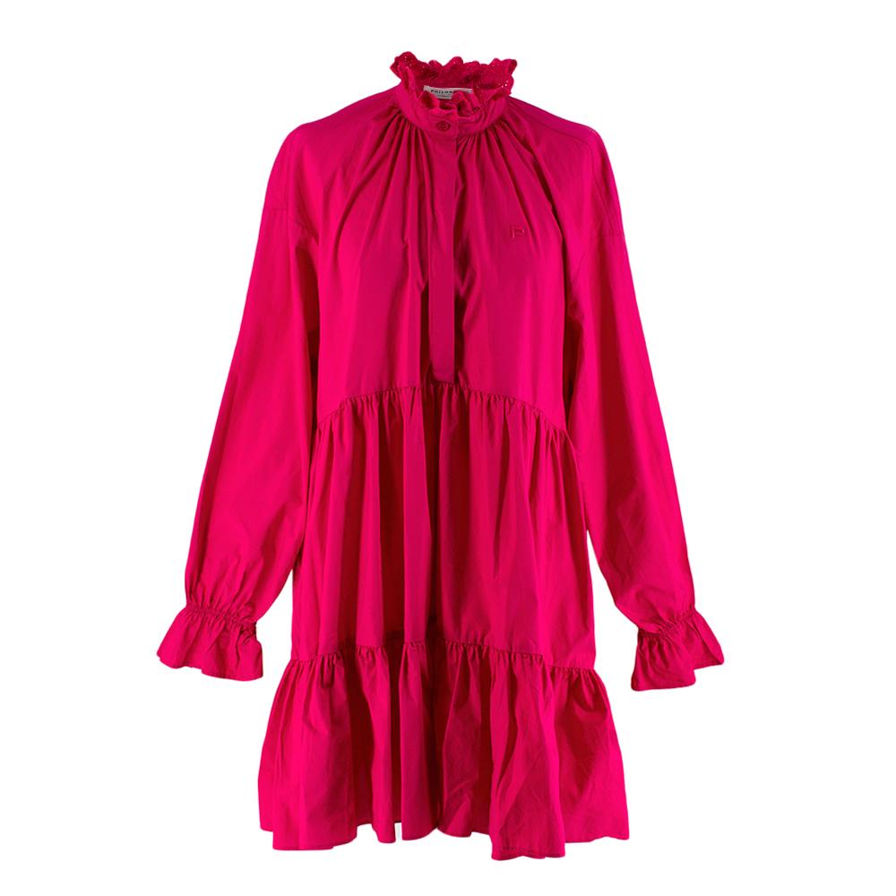 Philosophy Di Lorenzo Serafini Pink Long Sleeve Ruffle Dress
- Soft, lightweight cotton material
- Gorgeous broderie anglaise collar trim
- Tiered design with ruffle trimming
- Gathered, elasticated cuffs
- Stunning bright pink hue
- Dropped