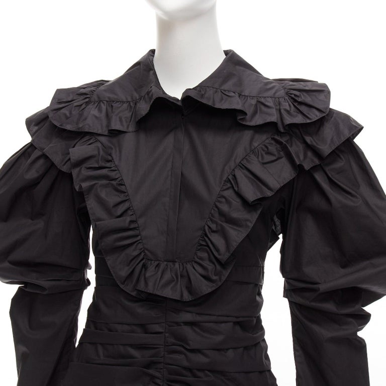 black sweater dress with poplin frill M / Black Cord main image 1