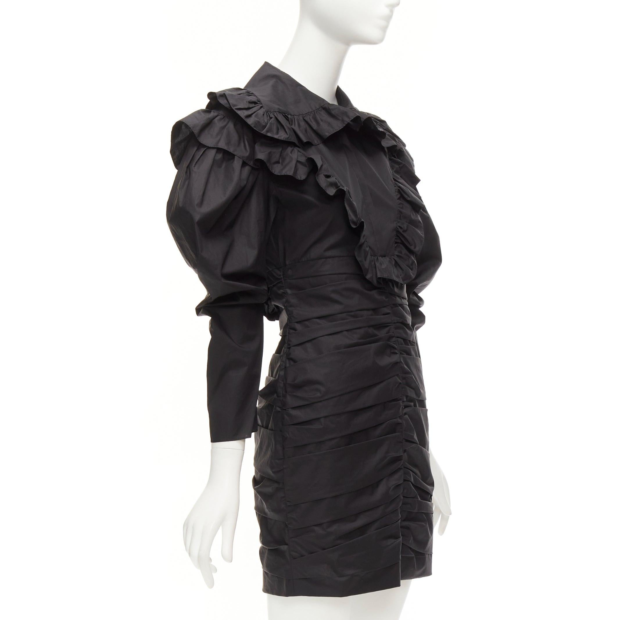 PHILOSOPHY DI LORENZO SERAFINI Vestido de popelina con cuello de volante y mangas abullonadas IT38 XS Negro en venta