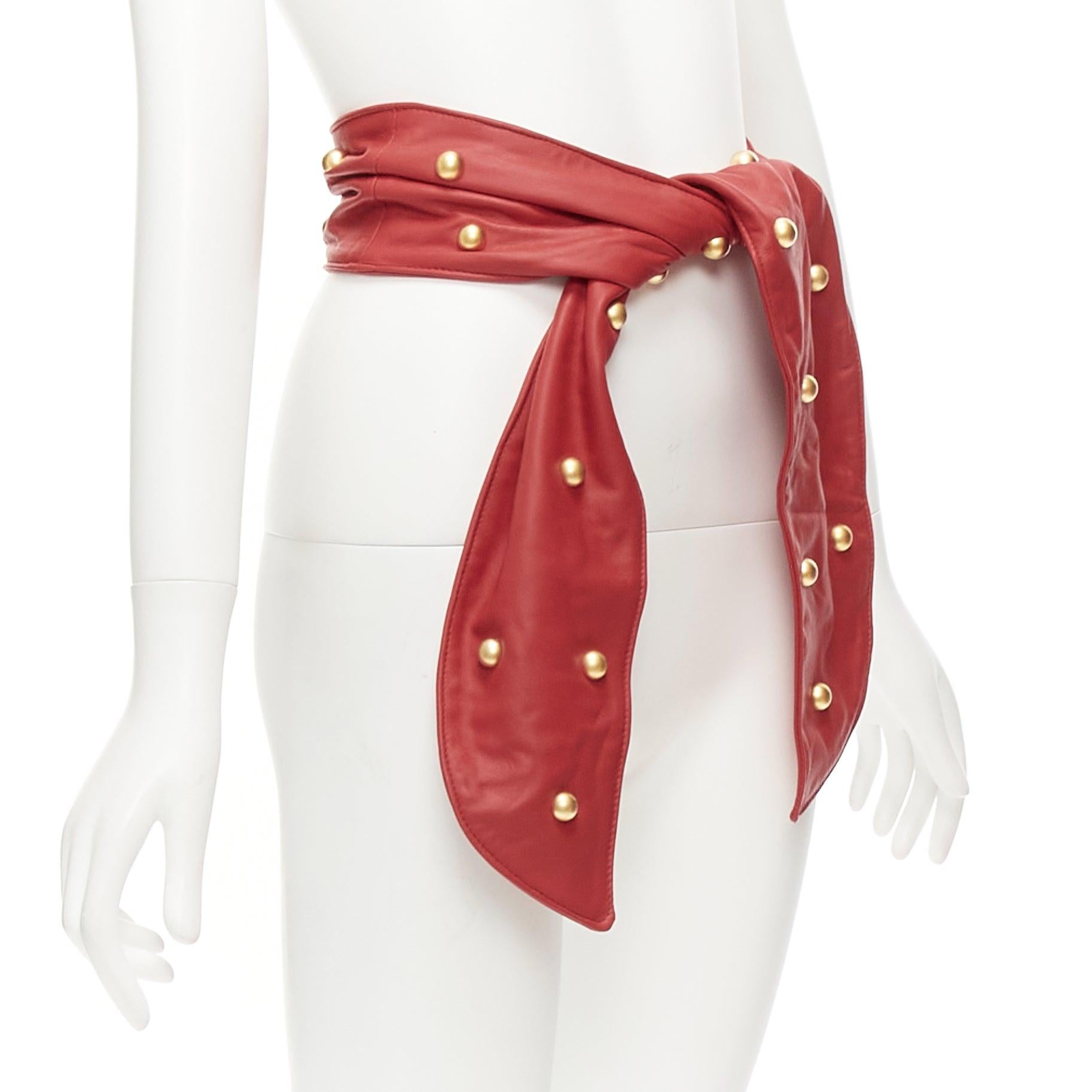Pink PHILOSOPHY DI LORENZO SERAFINI red soft leather gold dome studs wide belt S For Sale