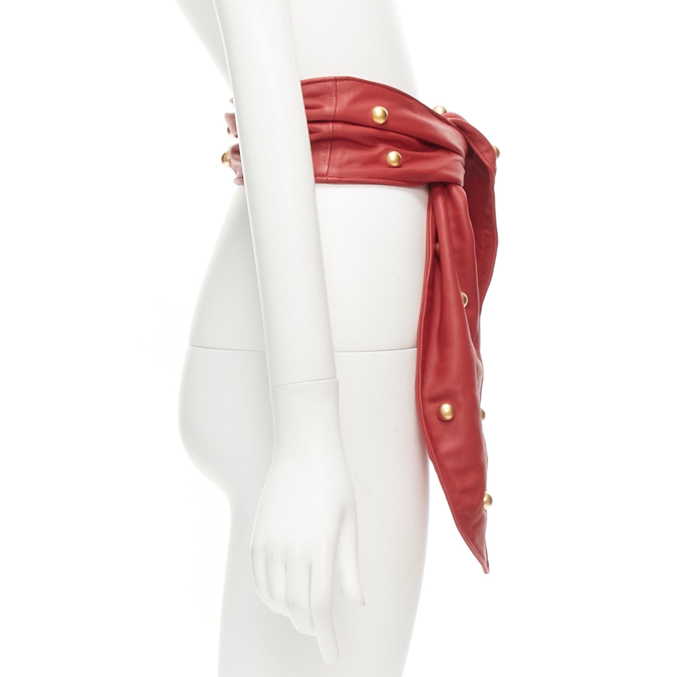 PHILOSOPHY DI LORENZO SERAFINI red soft leather gold dome studs wide belt S In Good Condition For Sale In Hong Kong, NT