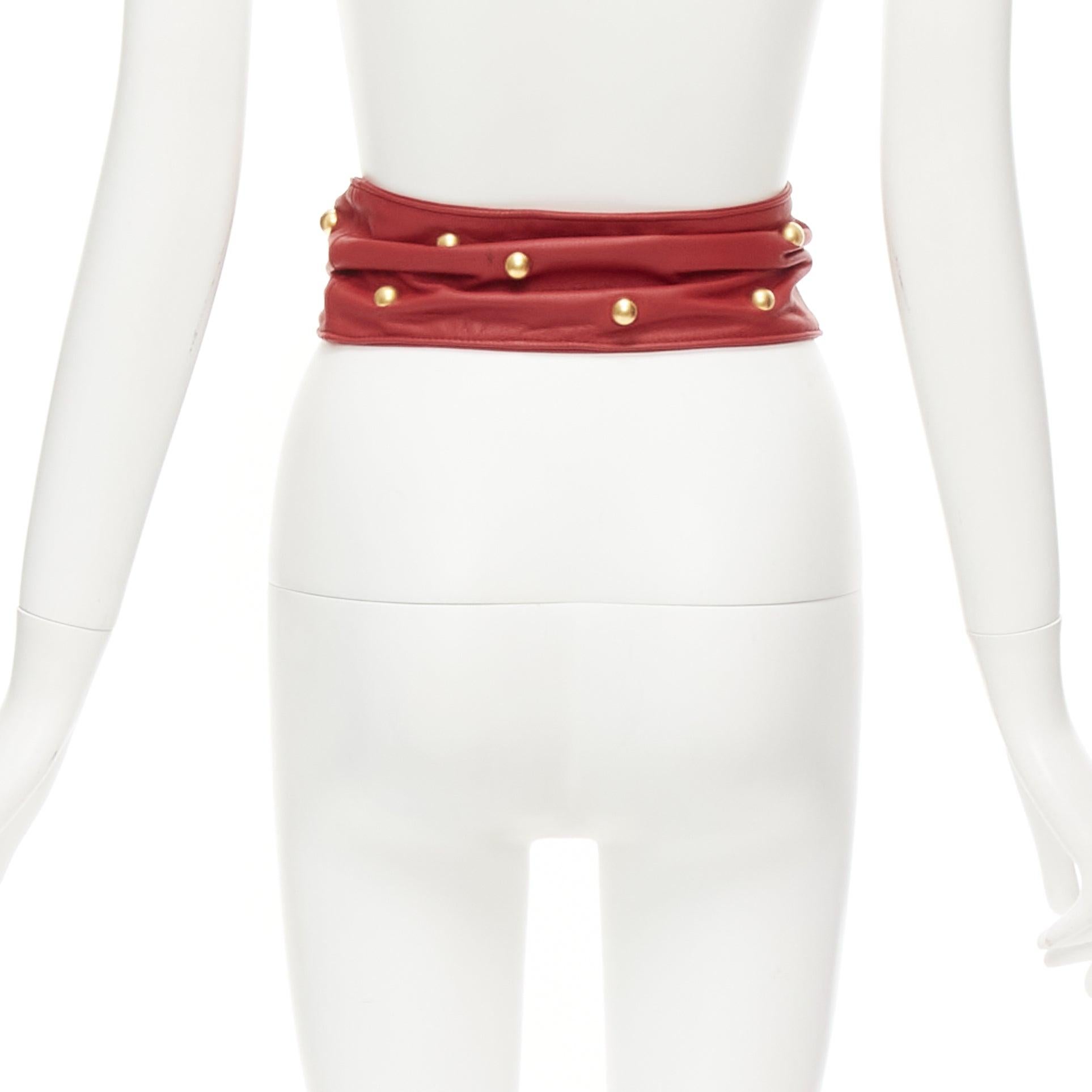 PHILOSOPHY DI LORENZO SERAFINI red soft leather gold dome studs wide belt S For Sale 1