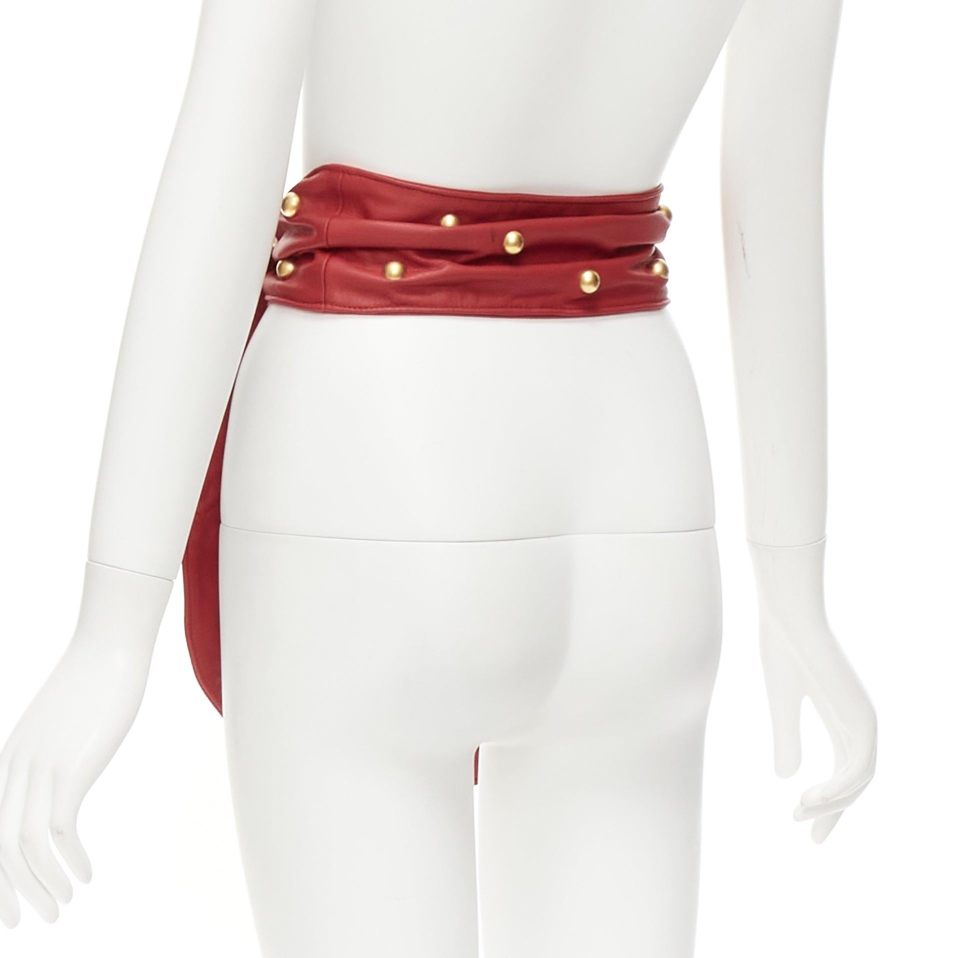 PHILOSOPHY DI LORENZO SERAFINI red soft leather gold dome studs wide belt S For Sale 1