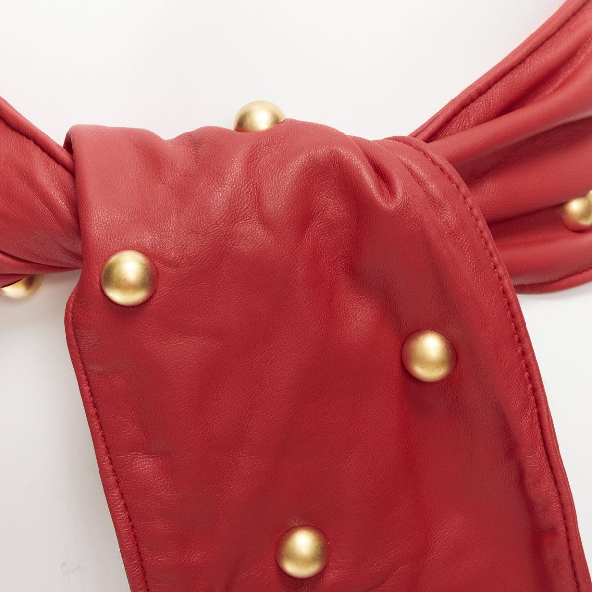 PHILOSOPHY DI LORENZO SERAFINI red soft leather gold dome studs wide belt S For Sale 2