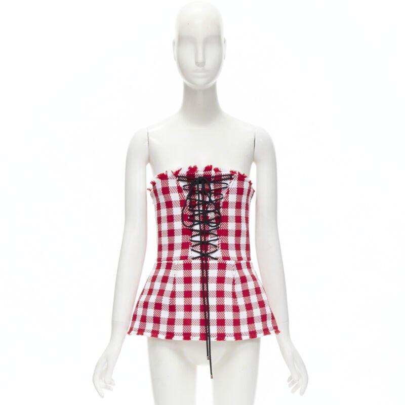 PHILOSOPHY DI LORENZO SERAFINI red white tartan plaid corset top IT40 S 5