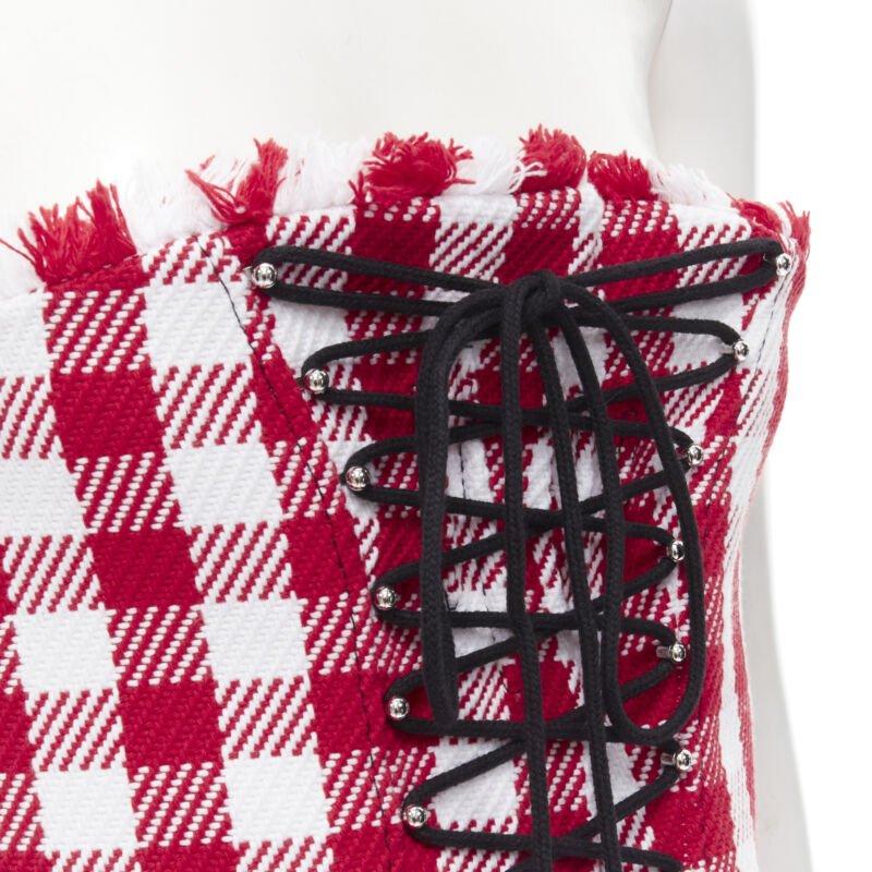 PHILOSOPHY DI LORENZO SERAFINI red white tartan plaid corset top IT40 S
Reference: AAWC/A00083
Brand: Philosophy
Material: Cotton, Polyester
Color: Red, White
Pattern: Checkered
Closure: Zip
Lining:  Fully Lined
Extra Details: Corset lace detailing