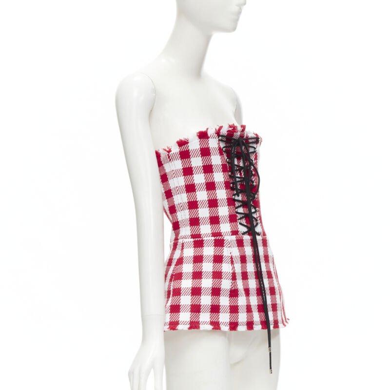 Beige PHILOSOPHY DI LORENZO SERAFINI red white tartan plaid corset top IT40 S