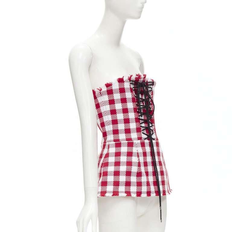 Gray PHILOSOPHY DI LORENZO SERAFINI red white tartan plaid corset top IT40 S For Sale