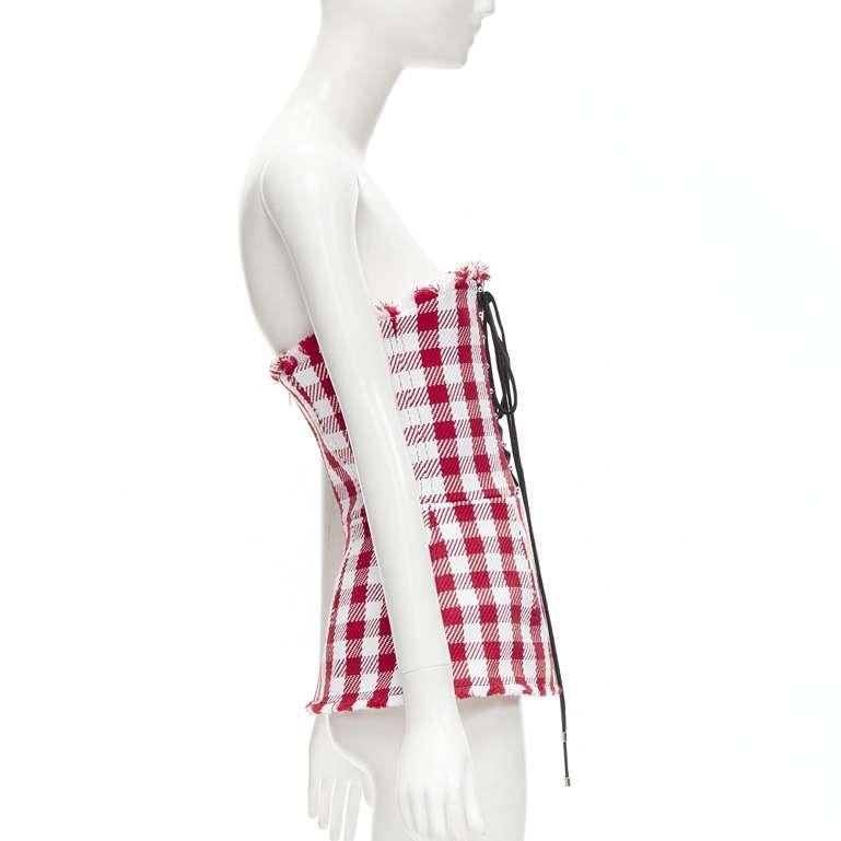 PHILOSOPHY DI LORENZO SERAFINI red white tartan plaid corset top IT40 S In Excellent Condition For Sale In Hong Kong, NT
