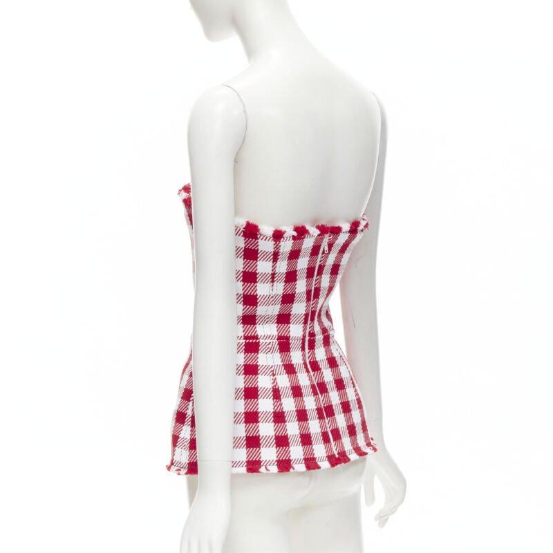 PHILOSOPHY DI LORENZO SERAFINI red white tartan plaid corset top IT40 S 1