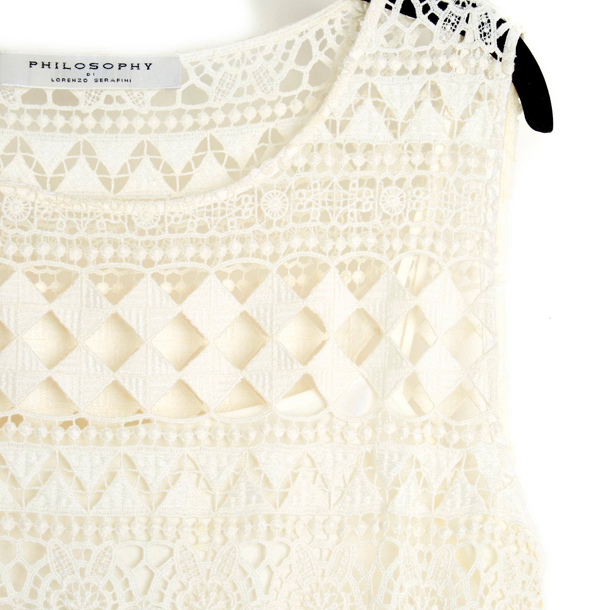 Donna Philosophy Di Lorenzo Serafini Robe FR38 Ecru Cotone Pizzo Crochet US8 in vendita