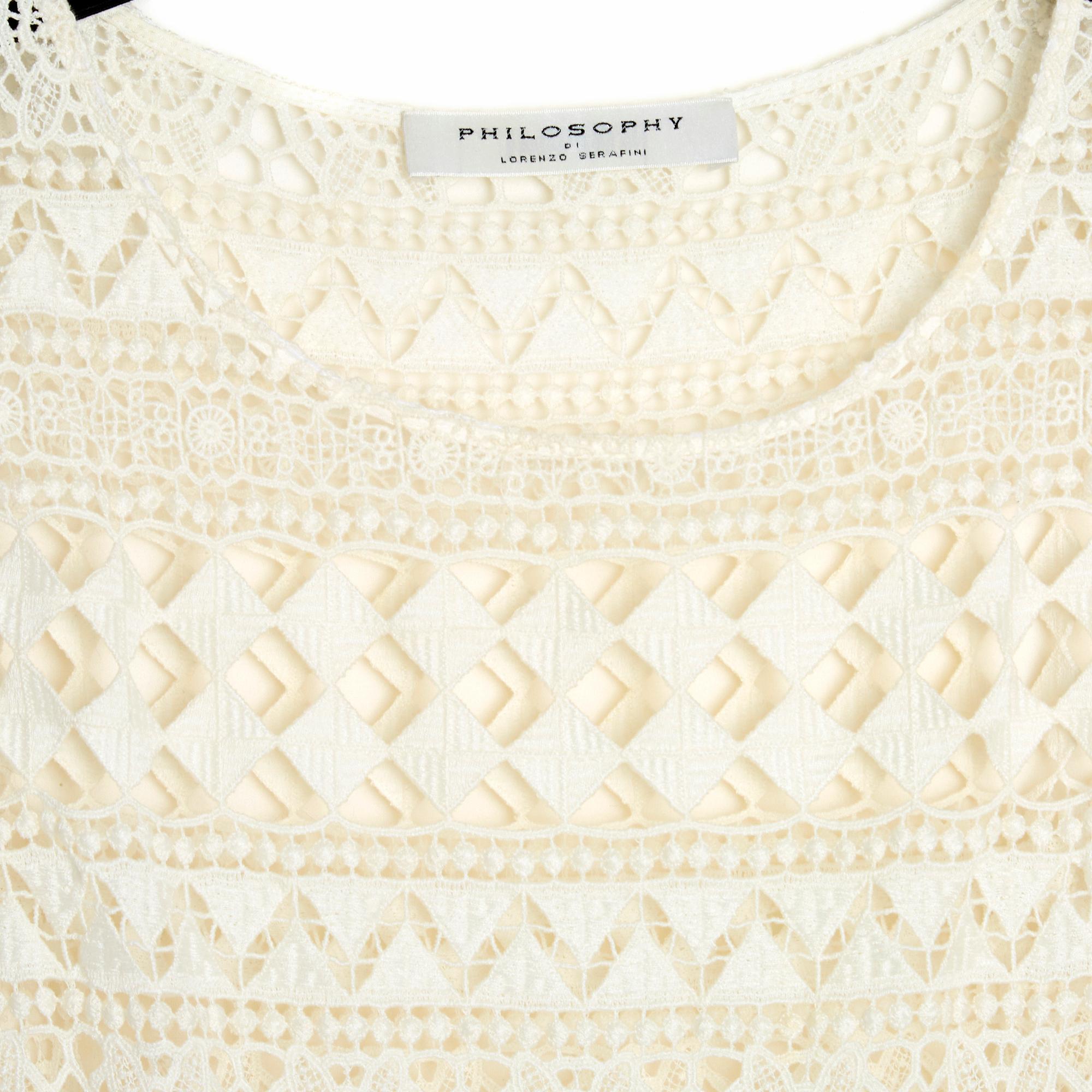 Philosophy di Lorenzo Serafini Robe FR38 Ecru Cotton Crochet Lace US8 For Sale 3