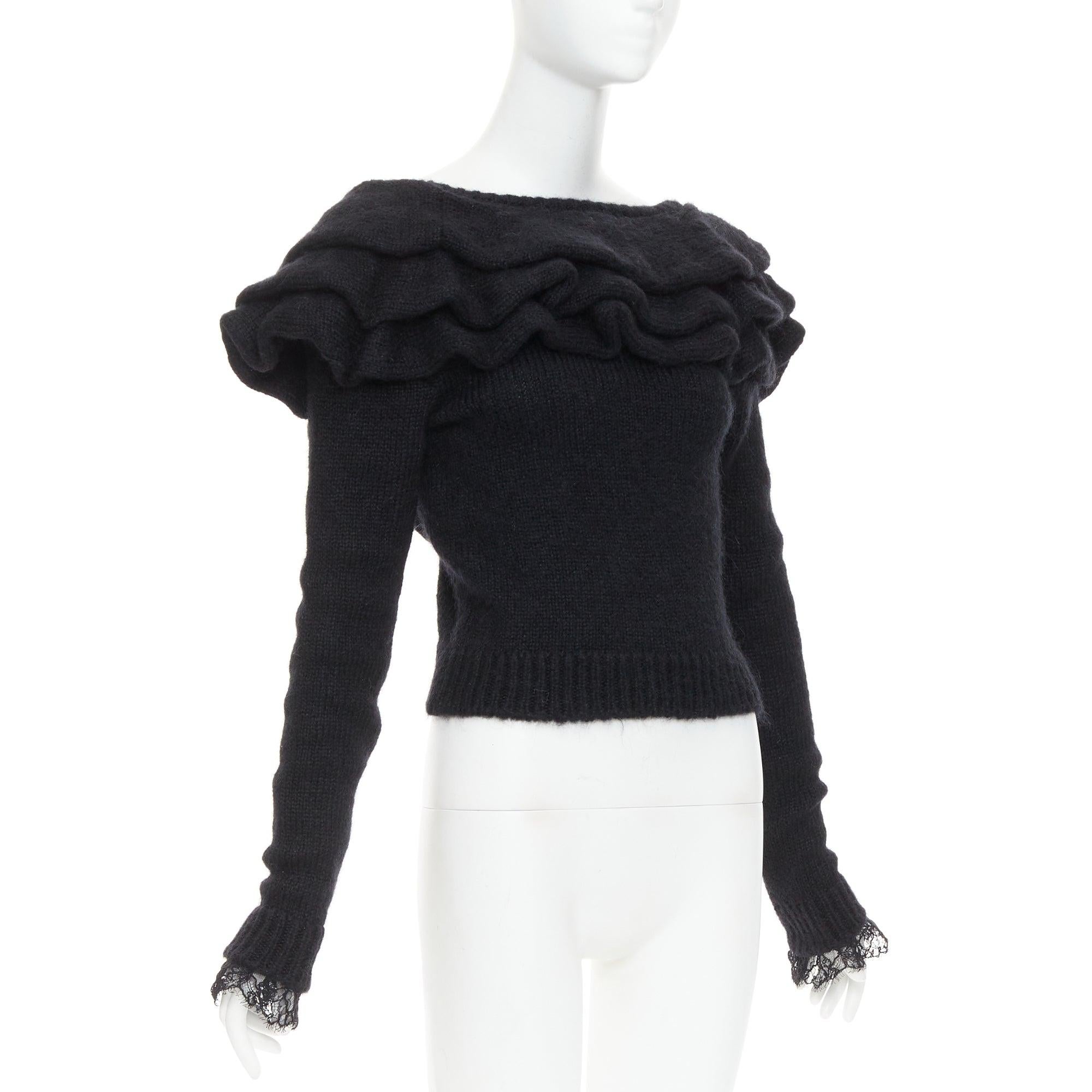 Nero Philosophy Di Lorenzo Serafini maglione con volant bateau e pullover IT38 XS in vendita